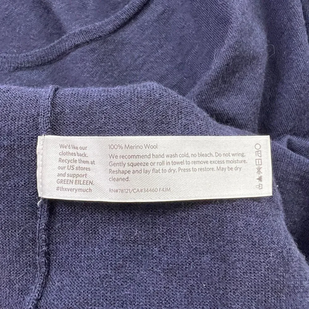 Eileen Fisher Navy Short Sleeve Wool Scoop Neck Sweater, Small. - Picture 5 of 8